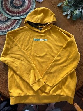 Reebok Mustard Yellow Pullover Hoodie with Blue Logo